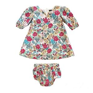 Something Navy bright colored floral puff sleeve dress and bloomers set 12 month